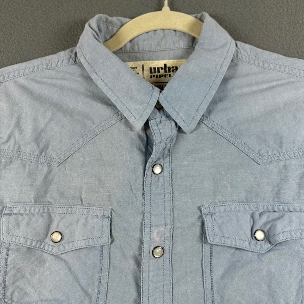 Urban Pipeline Mens Small Blue Pearl Snap Western Short Sleeve Cotton Shirt